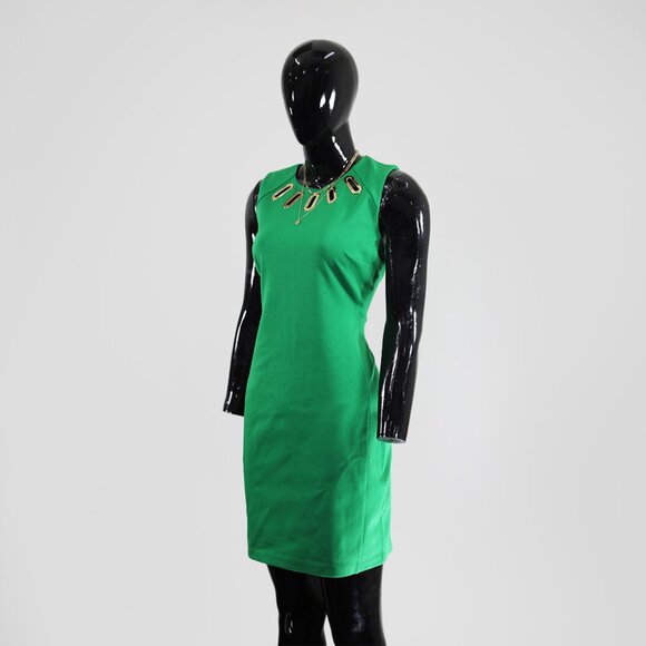 Vibrant Green Michael Kors Sheath Dress Gold Accents - Picture 2 of 5